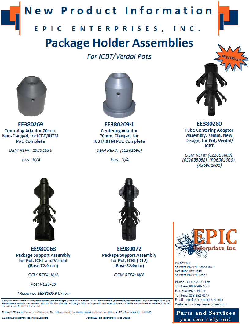 Package Holder Assemblies for ICBT/Verdol Pots